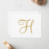 Elegant Gouden Monogram  Notitiekaartje (Voorkant / Achterkant in situ)