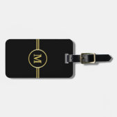 Elegant gouden monogram op zwart bagagelabel (Voorkant horizontaal)