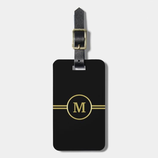 Elegant gouden monogram op zwart bagagelabel (Voorkant verticaal)