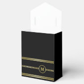 Elegant gouden monogram op zwart bedankdoosjes (Geopend)