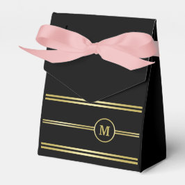 Elegant gouden monogram op zwart bedankdoosjes