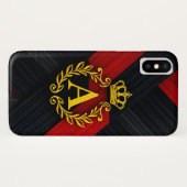 Elegant gouden monogram op zwart en rood Case-Mate iPhone case (Achterkant (horizontaal))
