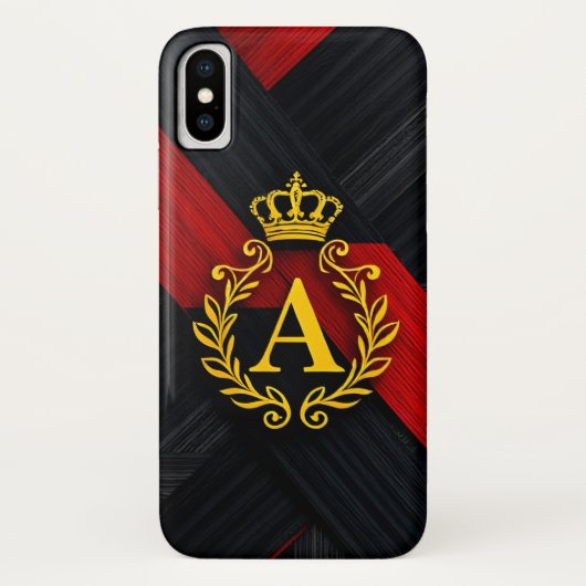 Elegant gouden monogram op zwart en rood Case-Mate iPhone case (Achterkant)