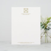 Elegant gouden monogram ornamentaal Lijst Gepersonaliseerd Briefhoofd (Staand voorkant)