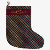 Elegant gouden monogram Plaid - Cranberry Blue Bla Grote Kerstsok (Voorkant)