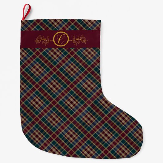Elegant gouden monogram Plaid - Cranberry Blue Bla Grote Kerstsok (Voorkant)