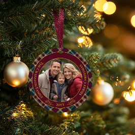 Elegant gouden monogram Plaid - Cranberry Blue Bla Keramisch Ornament