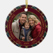Elegant gouden monogram Plaid - Cranberry Blue Bla Keramisch Ornament (Voorkant)