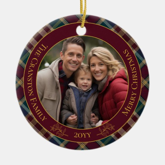 Elegant gouden monogram Plaid - Cranberry Blue Bla Keramisch Ornament (Voorkant)