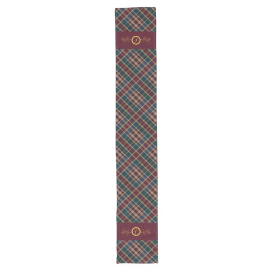 Elegant gouden monogram Plaid - Cranberry Blue Bla Lange Tafelloper (Voorkant)
