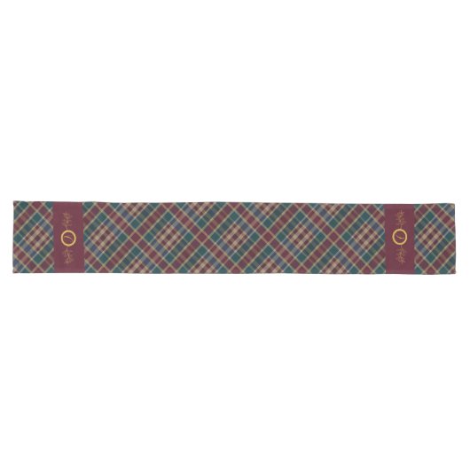 Elegant gouden monogram Plaid - Cranberry Blue Bla Lange Tafelloper (Horizontaal)