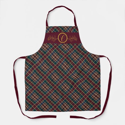 Elegant gouden monogram Plaid - Cranberry Blue Bla Schort (Voorkant)