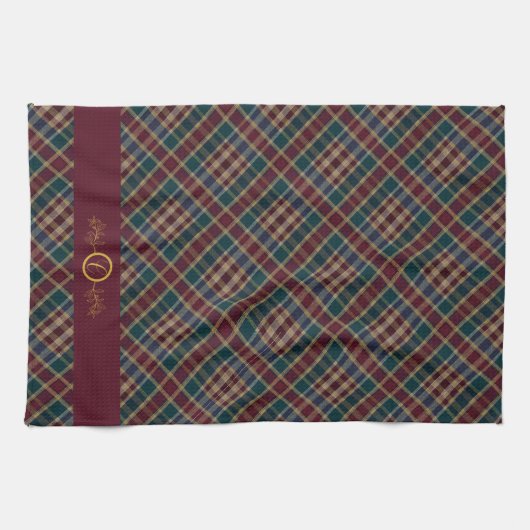 Elegant gouden monogram Plaid - Cranberry Blue Bla Theedoek (Horizontaal)