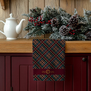 Elegant gouden monogram Plaid - Cranberry Blue Bla Theedoek