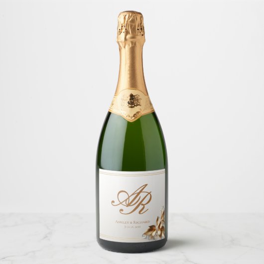 Elegant Gouden Monogram Sparkling Wijnetiket (Voorkant)