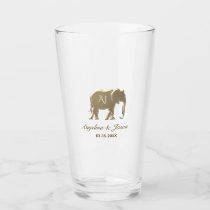 Elegant Gouden Monogram Trouwfeest Glas