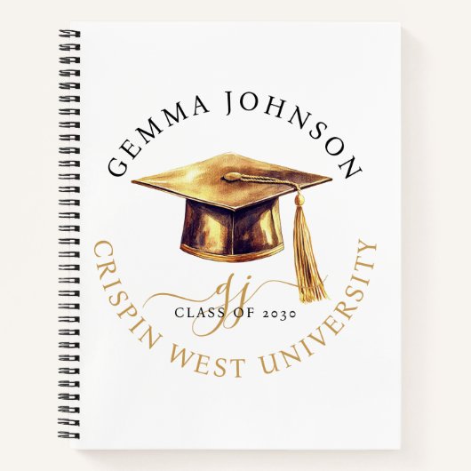 Elegant Gouden Monogram Universiteit Afstuderen Notitieboek (Voorkant)