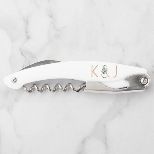 Elegant gouden monogram Waterverf groen Kurkentrekker (Achterkant)