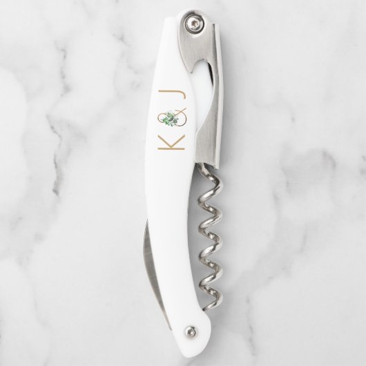 Elegant gouden monogram Waterverf groen Kurkentrekker (Achterkant)