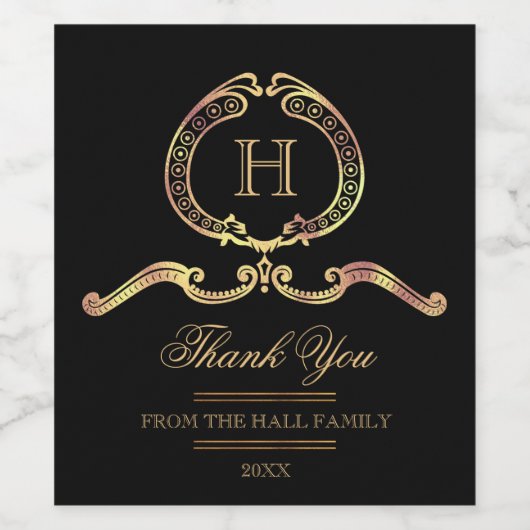 Elegant,  gouden monogram wijn etiket (Enkel label)