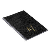Elegant Gouden Monogram Zwarte Bloemmotief Notitieboek (Rechterzijde)