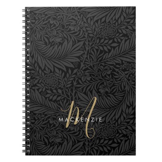 Elegant Gouden Monogram Zwarte Bloemmotief Notitieboek (Voorkant)