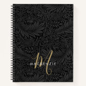 Elegant Gouden Monogram Zwarte Bloempatroon Notitieboek (Voorkant)