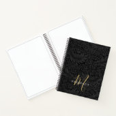 Elegant Gouden Monogram Zwarte Bloempatroon Notitieboek (Binnen)