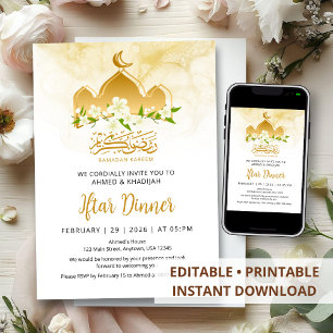 Elegant Gouden Moskee Bloemrijke Ramadan Iftar-din Kaart