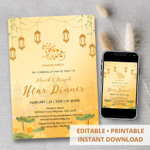 Elegant Gouden Moskee & Lotus Ramadan Iftar-diner Kaart