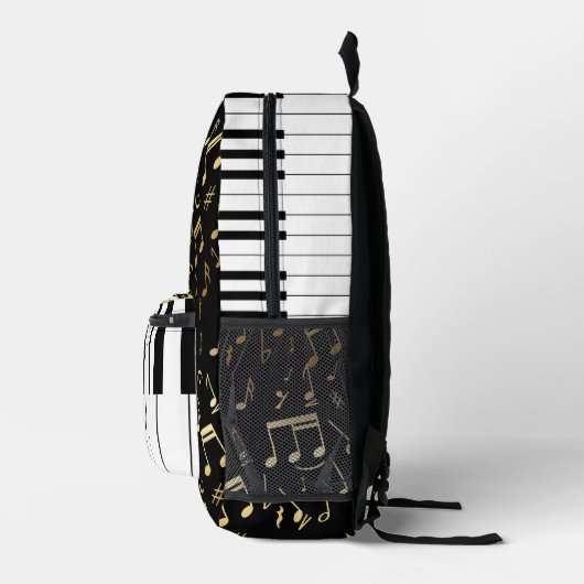 Elegant gouden muzieknoten pianosleutels bedrukte rugzak (Rechts)