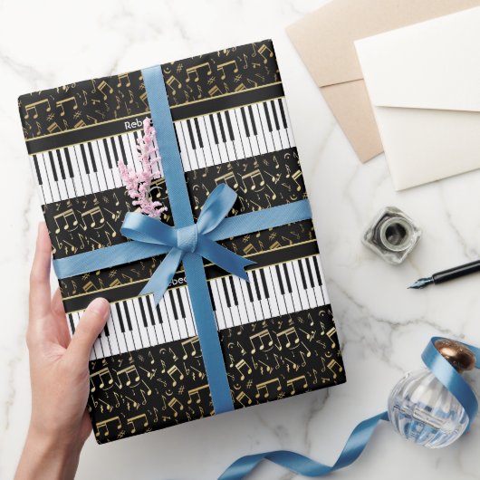 Elegant gouden muzieknoten pianosleutels cadeaupapier (Geschenken)