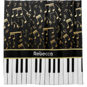 Elegant gouden muzieknoten pianosleutels douchegordijn (Voorkant)