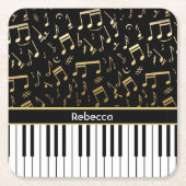 Elegant gouden muzieknoten pianosleutels kartonnen onderzetters (Voorkant)