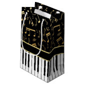 Elegant gouden muzieknoten pianosleutels klein cadeauzakje (Achterkant Gekanteld)
