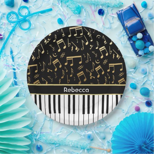 Elegant gouden muzieknoten pianosleutels papieren bordje (Feest)