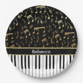 Elegant gouden muzieknoten pianosleutels papieren bordje (Voorkant)