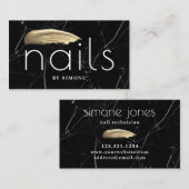 Elegant gouden nagellak zwarte marmer visitekaartje (Voorkant / Achterkant)