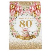 Elegant gouden nummer 80e verjaardag blos medium cadeauzakje (Voorkant)