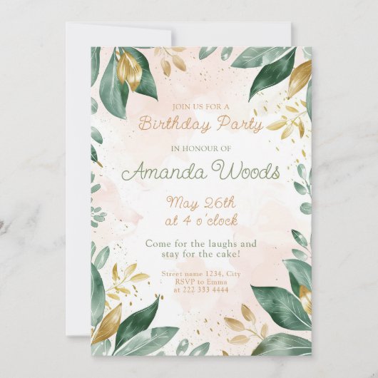 Elegant Gouden ontwerp, Herfst Bladeren Verjaardag Kaart (Voorkant)