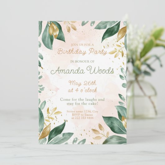 Elegant Gouden ontwerp, Herfst Bladeren Verjaardag Kaart (Staand voorkant)