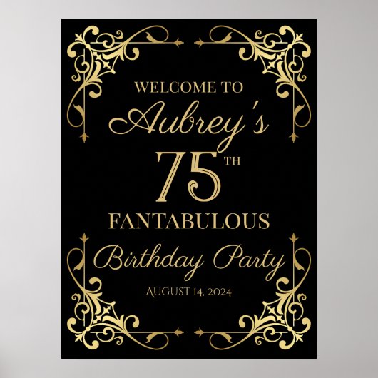 Elegant gouden ontwerp verjaardagsfeestje welkomst poster (Voorkant)