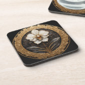 Elegant Gouden Orchidee Ontwerp Bier Onderzetter (Linkerzijde)