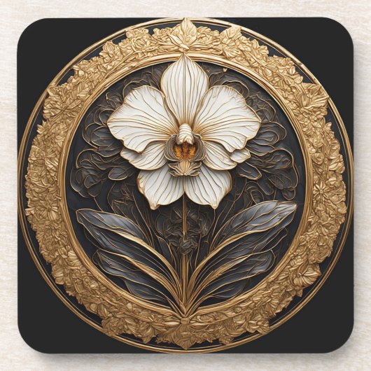 Elegant Gouden Orchidee Ontwerp Bier Onderzetter (Voorkant)