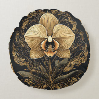 Elegant Gouden Orchidee Ontwerp Rond Kussen