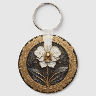 Elegant Gouden Orchidee Ontwerp Sleutelhanger