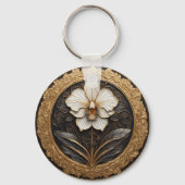 Elegant Gouden Orchidee Ontwerp Sleutelhanger (Achterkant)