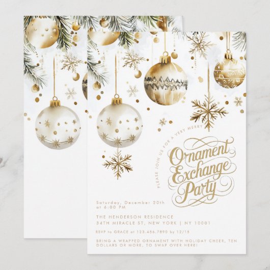 Elegant gouden Ornament uitwisseling kerstfeest Kaart (Voorkant / Achterkant)