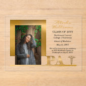 Elegant gouden PA Caduceus foto Afstuderen Acryl Uitnodigingen (Voorkant)