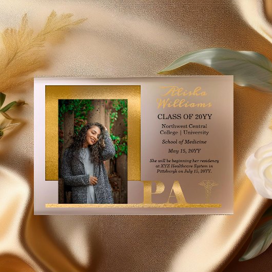 Elegant gouden PA Caduceus foto Afstuderen Acryl Uitnodigingen